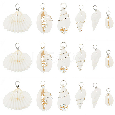 90Pcs 6 Styles Natural Mixed Shell Pendants PALLOY-BM00007-1