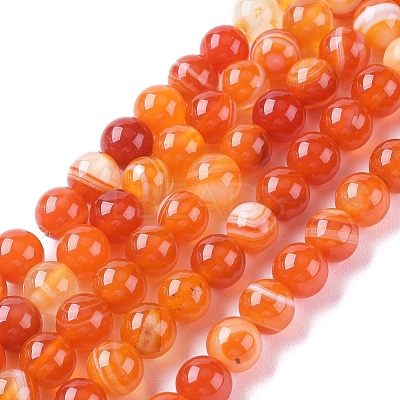 Natural Striped Agate/Banded Agate Beads Strands X-G-G582-8mm-62-1