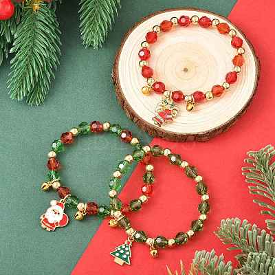 Christmas CCB Plastic & Glass Bead Bracelets BJEW-FS00029-1
