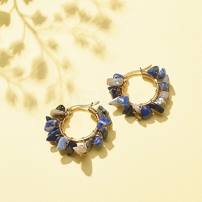 Natural Gemstone Chips Braided Hoop Earrings EJEW-JE04940-1