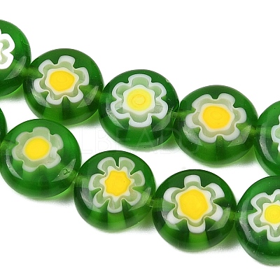Handmade Millefiori Glass Flat Round Bead Strands LK-P011-21-1