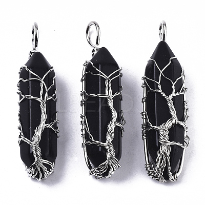Natural Dyed & Heated Black Agate Big Wire Wrapped Pointed Pendants G-T133-P02A-1