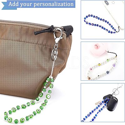 3Pcs 3 Style Glass Pearl & Lampwork & Glass Seed Beads Mobile Straps KEYC-OC0001-19-1