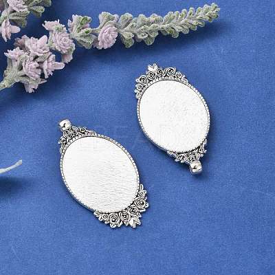 Vintage Tibetan Style Alloy Carved Rose Large Pendant Cabochon Settings TIBEP-N003-28AS-1