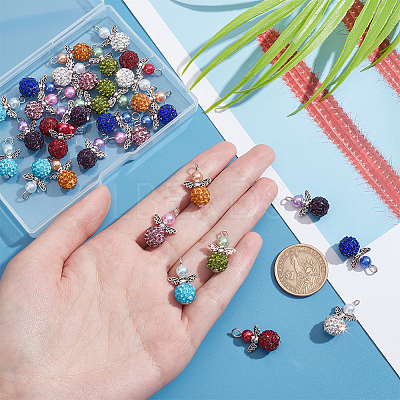 4 Sets Angle Shape Polymer Clay Rhinestone Pendants FIND-PH0009-14A-1