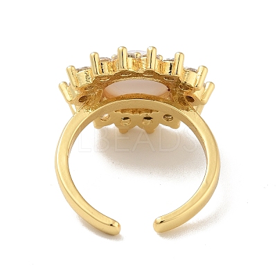Cubic Zirconia Sun with Evil Eye Open Cuff Ring with Acrylic RJEW-B042-06G-02-1