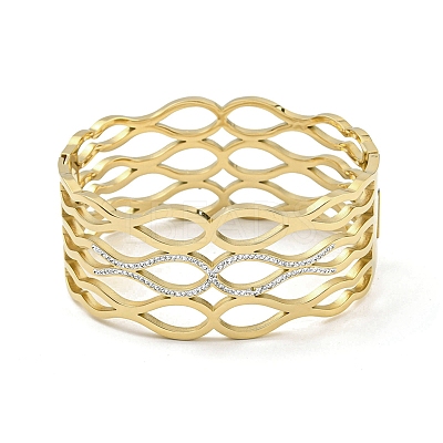304 Stainless Steel Pave Crystal Rhinestone Hollow Out Hinged Bangles for Women BJEW-D044-07C-G-1