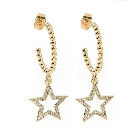 Clear Cubic Zirconia Ring with Star Dangle Stud Earrings EJEW-C008-14G-1