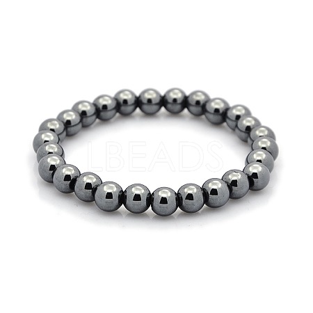 Non-magnetic Hematite Beaded Ball Stretch Bracelets BJEW-M066-B-02-1