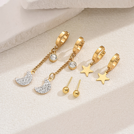 Moon & Star Stainless Steel Moon Earring Sets LS-YA2186-3-1