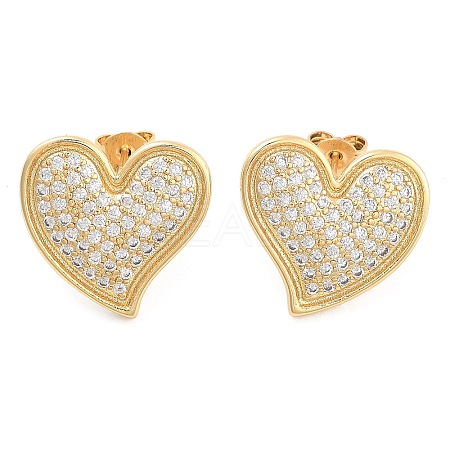 Brass Pave Cubic Zirconia Stud Earrings EJEW-U005-10G-1