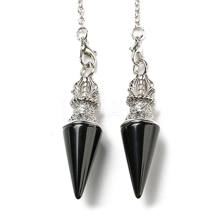 Natural Obsidian Pointed Dowsing Pendulums AJEW-P113-01P-02-1