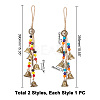 AHADERMAKER 2Pcs 2 Style Brass Hanging Wind Chime Ornaments with Round & Square Wood Beads AJEW-GA0005-68-2