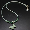 Natural Green Aventurine Alloy Butterfly Pendant Glass Seed Beaded Necklaces for Women TG9550-3-1