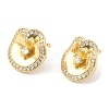 Brass Twist Flat Round Stud Earrings with Clear Cubic Zirconia EJEW-Q770-09G-1