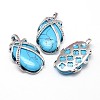 Oval Platinum Tone Brass Synthetic Turquoise Pendants G-F228-73B-RS-2