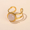 304 Stainless Steel & Natural White Jade Cuff Rings FS-WGDE3F0-22-1