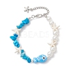 Handmade Porcelain & Synthetic Turquoise & ABS Plastic Imitation Pearl Beaded Bracelets for Women BJEW-JB13061-2