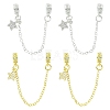 4Pcs 2 Colors Brass Pave Clear Cubic Zirconia European Safety Chains with Charms KK-CJ0003-86-1