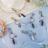 6Pcs 6 Style Natural & Synthetic Gemstone Copper Wire Wrapped Keychains KEYC-SZ0001-13-6