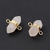 Natural Rose Quartz Double Terminal Pointed Connector Charms G-P491-11G-05-4