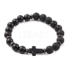 Natural & Synthetic Mixed Gemstone & Wood Cross Beaded Stretch Bracelet BJEW-JB09623-3