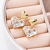 Rack Plating Heart Brass Micro Pave Clear Cubic Zirconia Dangle Stud Earrings EJEW-H147-18G-2