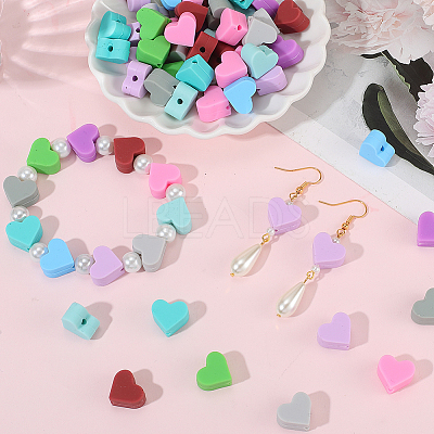 100Pcs 10 Colors Heart Food Grade Silicone Beads SIL-PA0001-09A-1