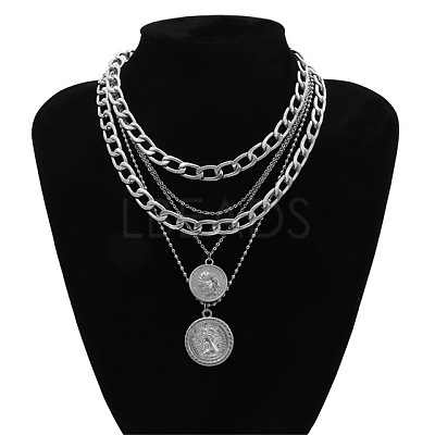 Punk Flat Round with Human Pattern Alloy Multi Layered Necklaces FS-WG0D034-02-1