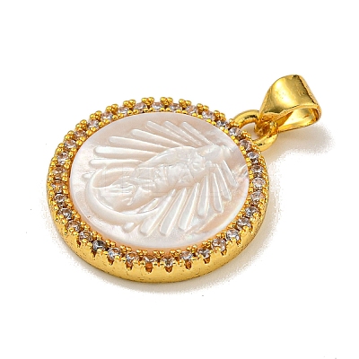 Rack Plating Brass Micro Pave Clear Cubic Zirconia Flat Round Pendants KK-U025-10G-04-1