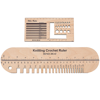 Oval & Rectangle Wooden Knitting Needle Gauge & Yarn Wrap Guide Board DIY-WH0033-88-1