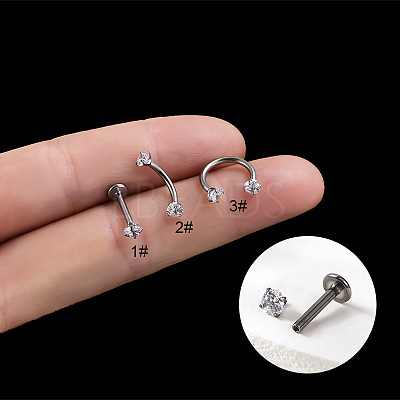 G23 Titanium Clear Cubic Zirconia Flat Round Straight Barbell Labrets WGED2CB-01-1