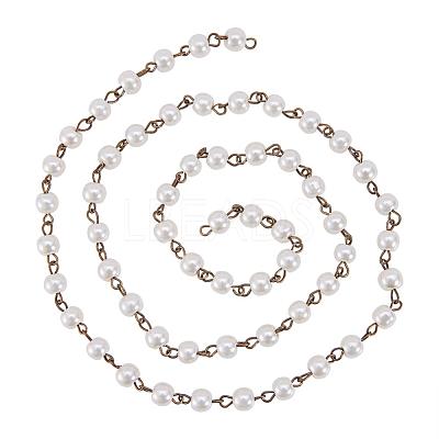 Handmade Round Glass Pearl Beads Chains for Necklaces Bracelets Making AJEW-JB00035-02-1