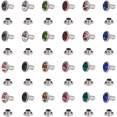 120 Sets 12 Colors Brass Rhinestone Rivets FIND-CY0001-60-1