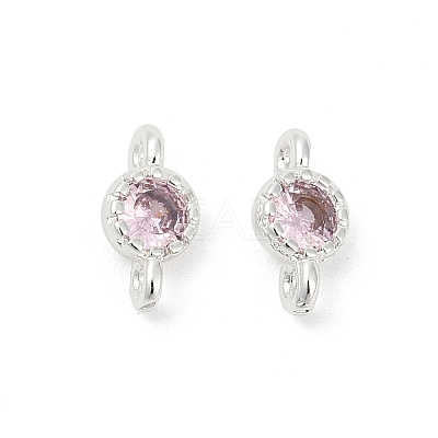 Brass Cubic Zirconia Flat Round Connector Charms KK-H204-02S-06-1