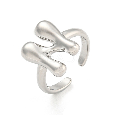 Brass Letter Open Cuff Rings for Women RJEW-G313-01N-P-1