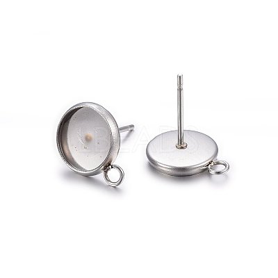 Non-Tarnish 304 Stainless Steel Stud Earring Settings STAS-H467-08P-14mm-1