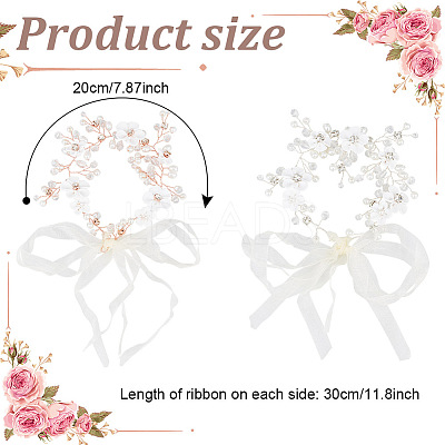 2Pcs 2 Colors Wedding Bridal Flower ABS Plastic Imitation Pearl Headband OHAR-GO0001-09-1