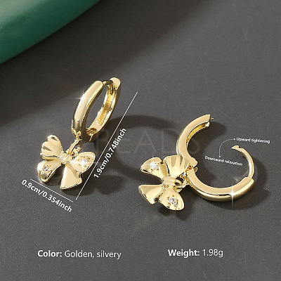 Brass Micro Pave Cubic Zirconia Bowknot Hoop Dangle Earrings for Women WG84F56-01-1