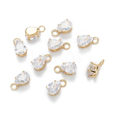 Brass Clear Cubic Zirconia Charms ZIRC-G170-13-1