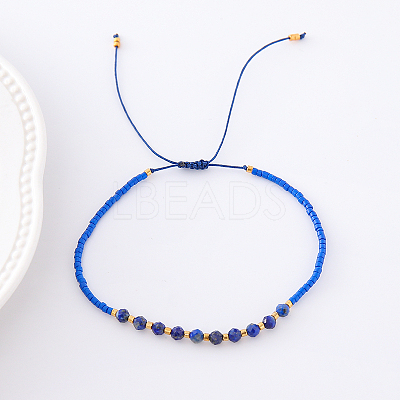 2mm Faceted Natural Blue Spot Jasper Beaded Braided Adjustable Bracelets for Women PF2854-8-1