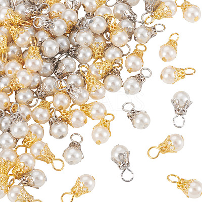 100Pcs 2 Colors Round Imitation Pearl Acrylic Pendants PALLOY-TA00292-1