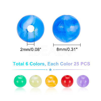 150Pcs 6 Colors Acrylic Beads MACR-PH0001-39-1