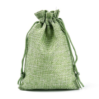 Polyester Imitation Burlap Packing Pouches Drawstring Bags ABAG-R005-14x10-02-1