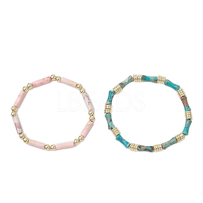 2Pcs 2 Styles Synthetic & Natural Imperial Jasper Beads Stretch Bracelets Sets BJEW-JB12073-1