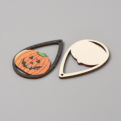 Halloween Theme Single Face Printed Aspen Wood Big Pendants WOOD-TAC0018-09G-1