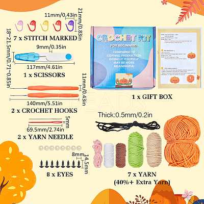 1Set Halloween Theme DIY Pumpkin Knitting Kits for Beginners DIY-SC0026-82-1