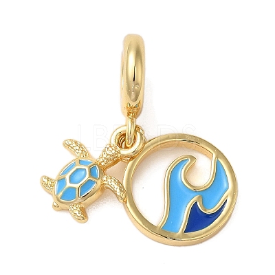 Rack Plating Brass Deep Sky Blue Enamel European Dangle Charms KK-P279-35G-1