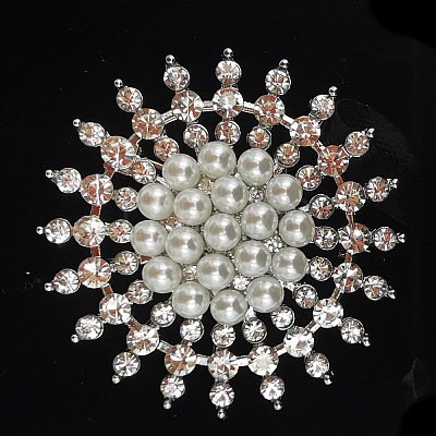 Imitation Pearl Alloy Flower Brooch PW-WG23175-03-1