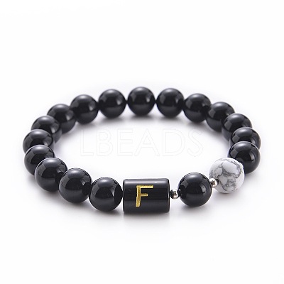10MM Natural Black Onyx(Dyed & Heated) and Howlite Beaded Stretch Bracelets RH2290-6-1